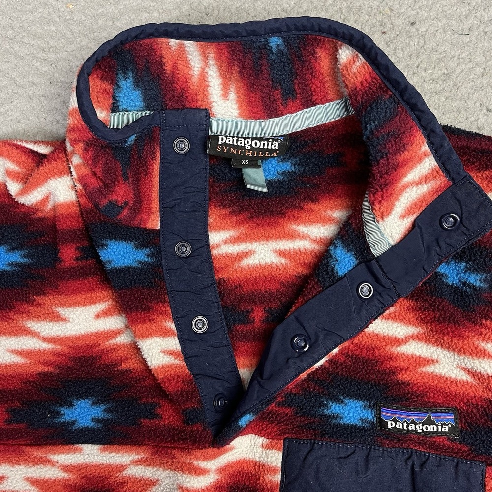 Patagonia Womens Synchilla Snap T Fleece Pullover Sweater Aztec Red  Size XS - Picture 2 of 7